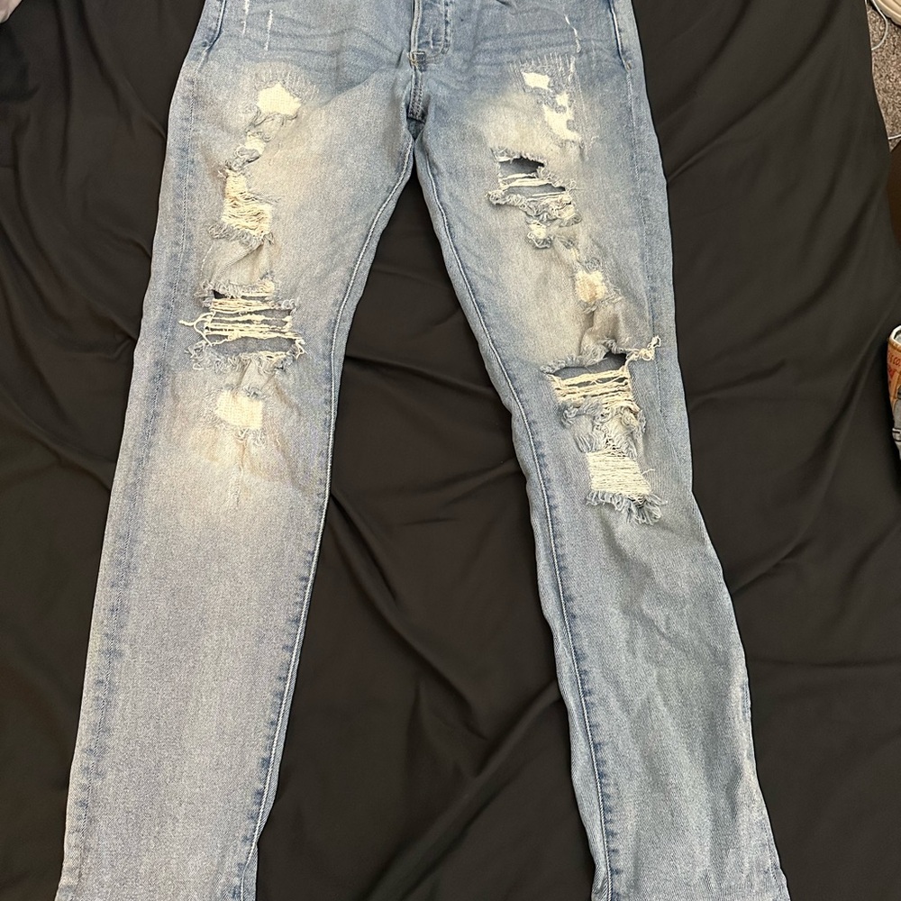 H&M Ripped Denim Jeans in Light Blue